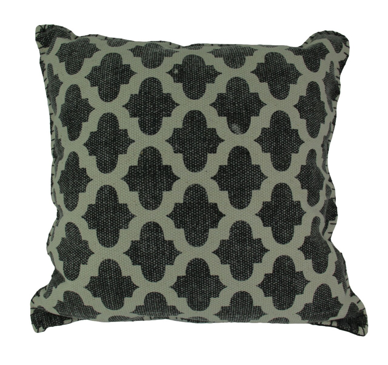 Charcoal Gray Moroccan Quatrefoil Design Cotton Dhurrie Pillow 20 Inch